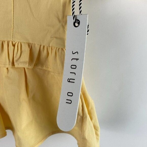 Story On Blouse Womens Medium Yellow Lace Up Front Top Short Sleeve - Picture 4 of 6